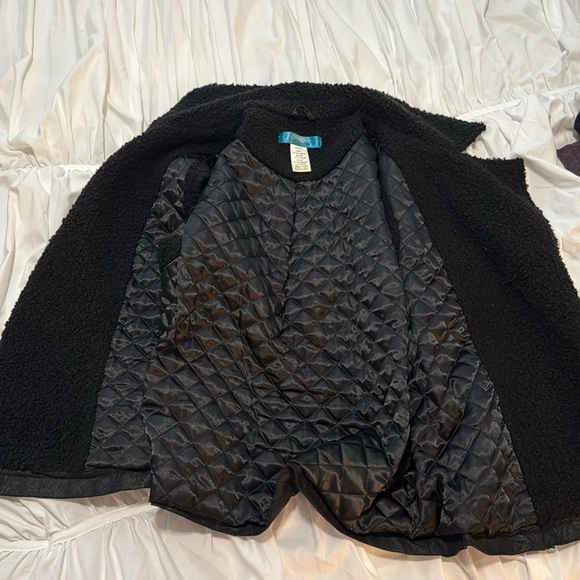 Buttons womens medium fuzzy vest mixed materials zipper full length black - Picture 7 of 7